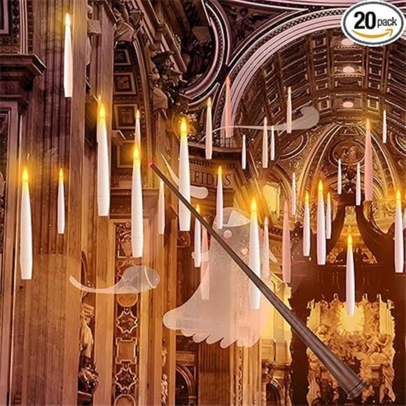 Christmas Decorations, 20 PCs Floating Candles with Wand Magic Hanging Candles - Picture 7 of 7